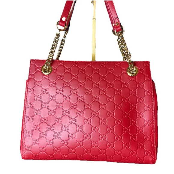 Gucci Guccissima Signature Apollo Red Leather Logo Bag Monogram Leather New - Picture 2 of 12